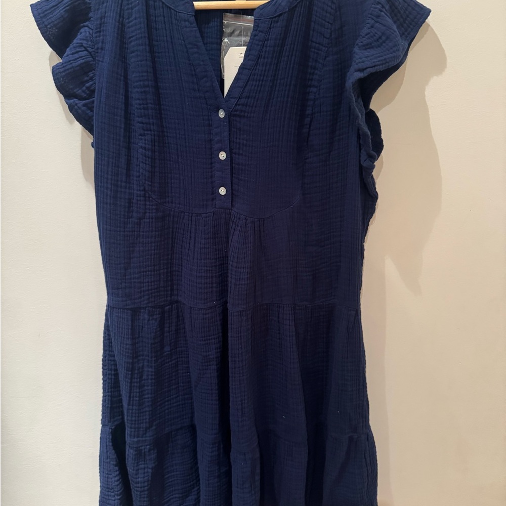 Wonderly 100% cotton navy dress from India. Size L. Super soft! NWT. - Picture 3 of 11